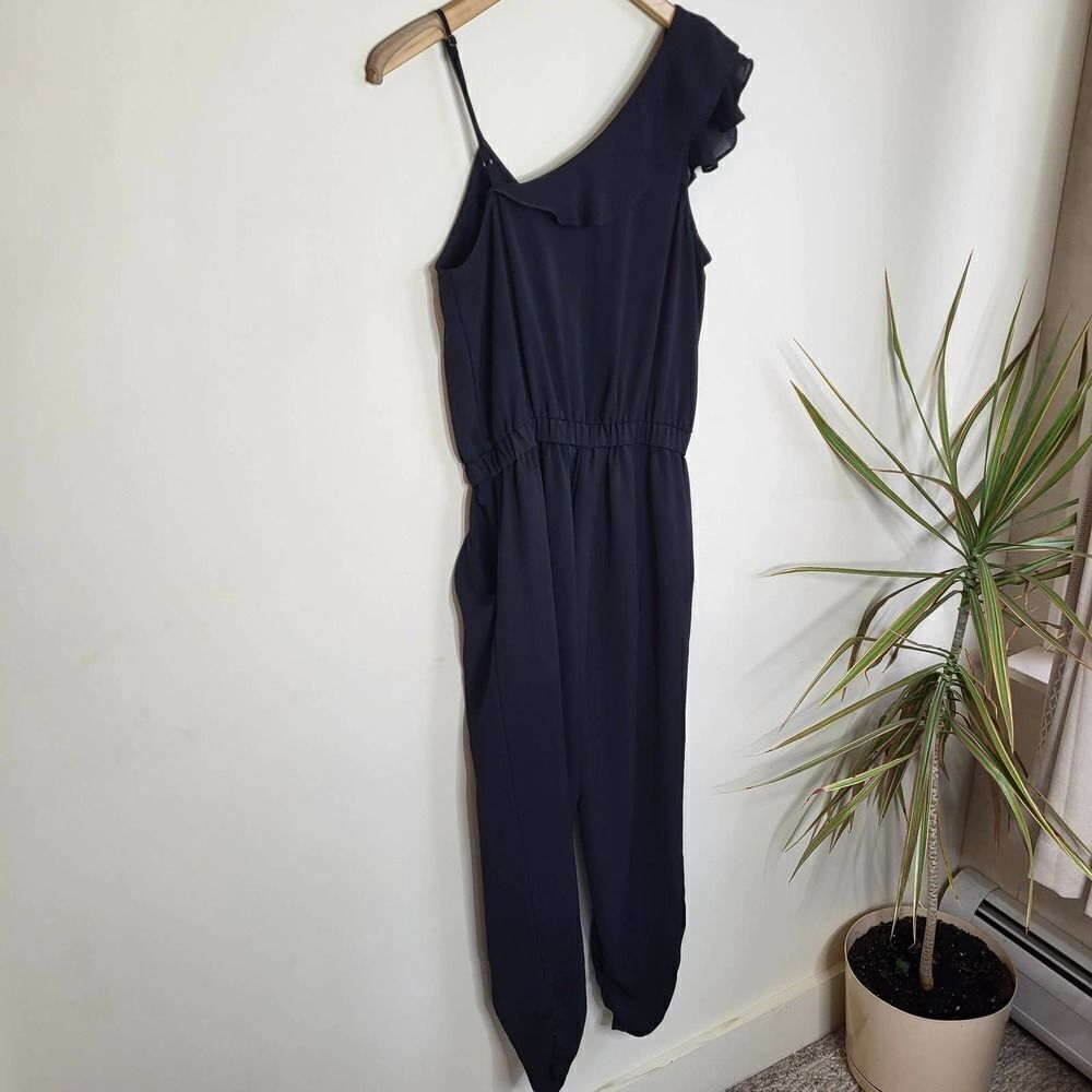 Parker Ruffled Jumpsuit Size 2 Black Ruffle Faux Wrap - Picture 8 of 12